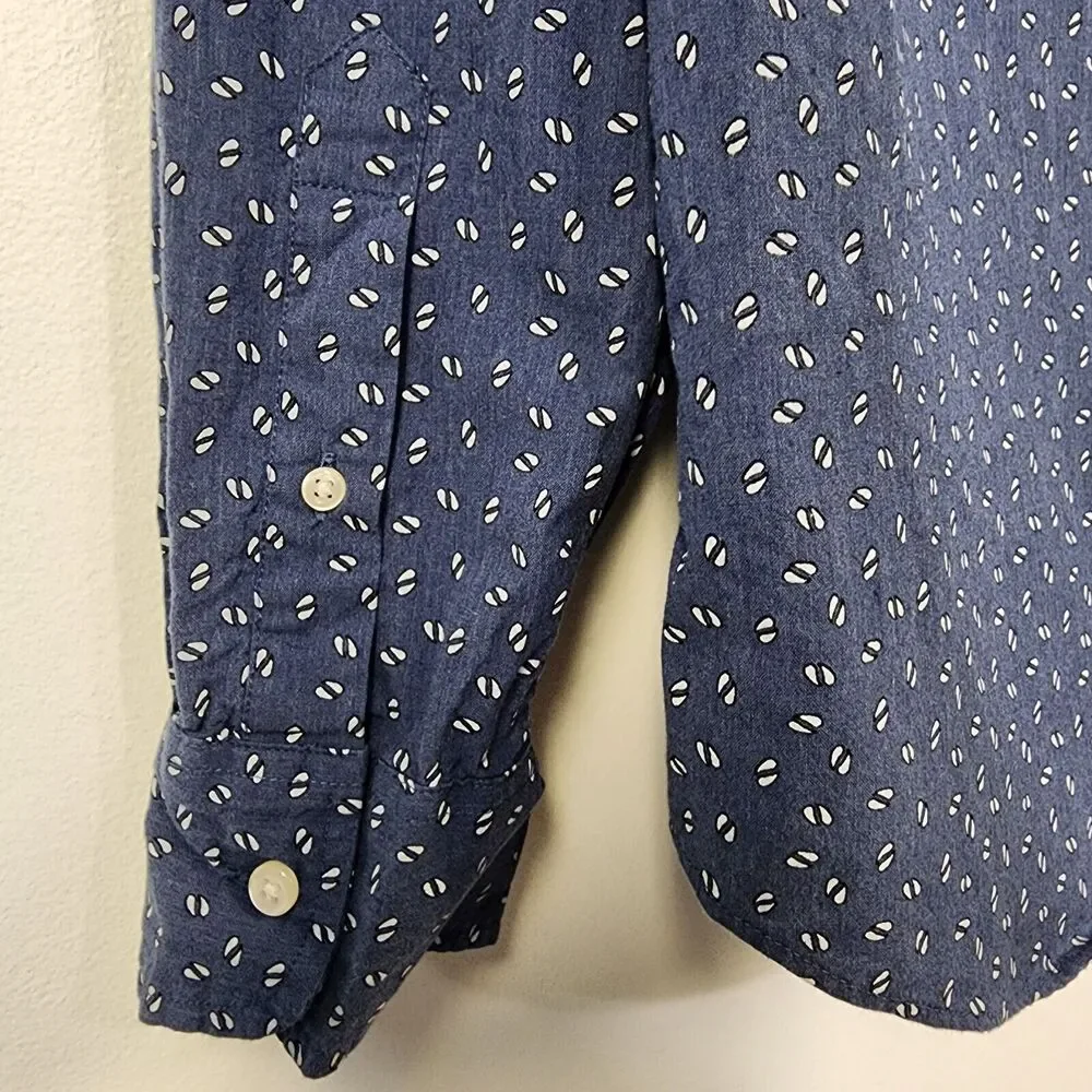 J Crew Secret Wash Shirt Men Medium Blue Organic Cotton Slim Stretch Button Blue